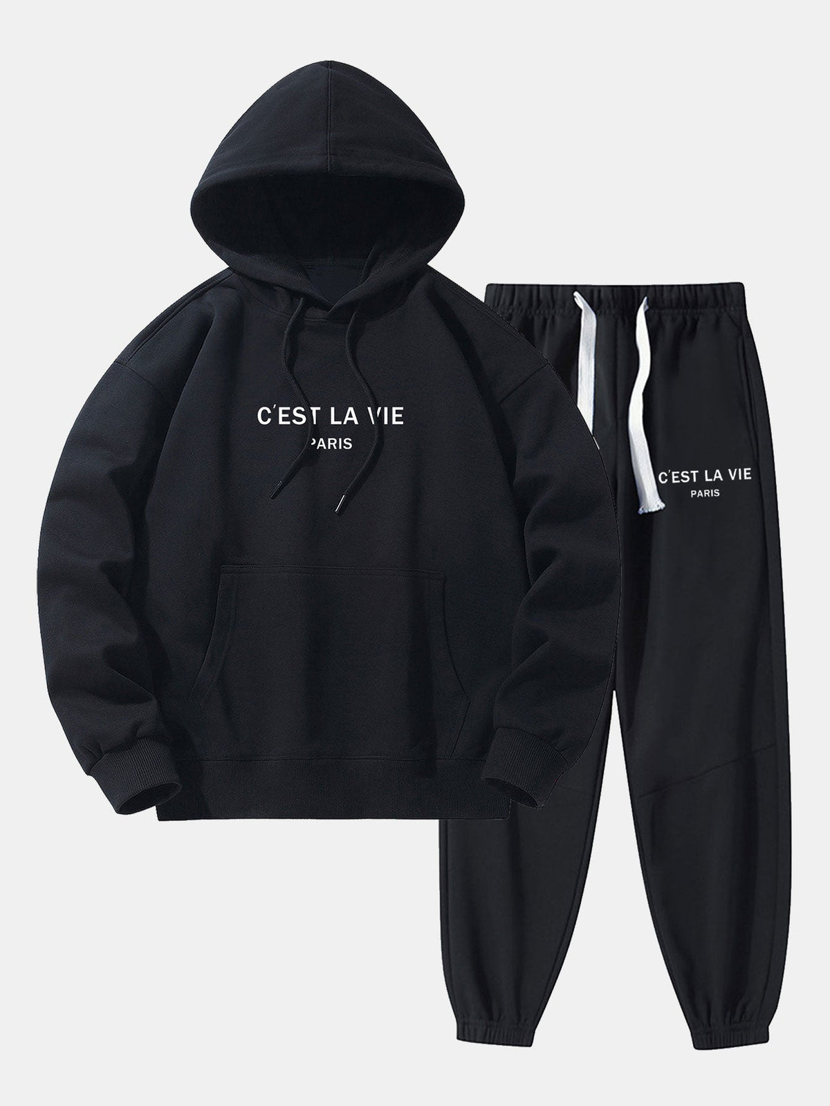 Paris Print Cotton Blend Hoodie & Jogger Pants