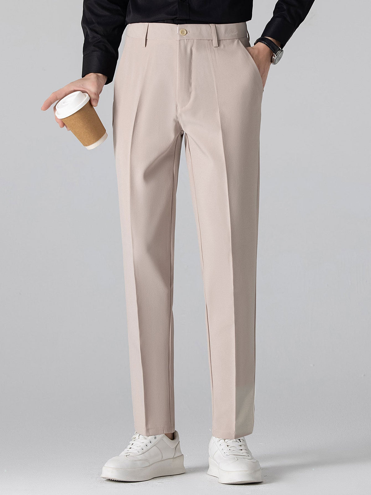 Textured Color Block Knit Polo & Slim Fit Tapered Trousers