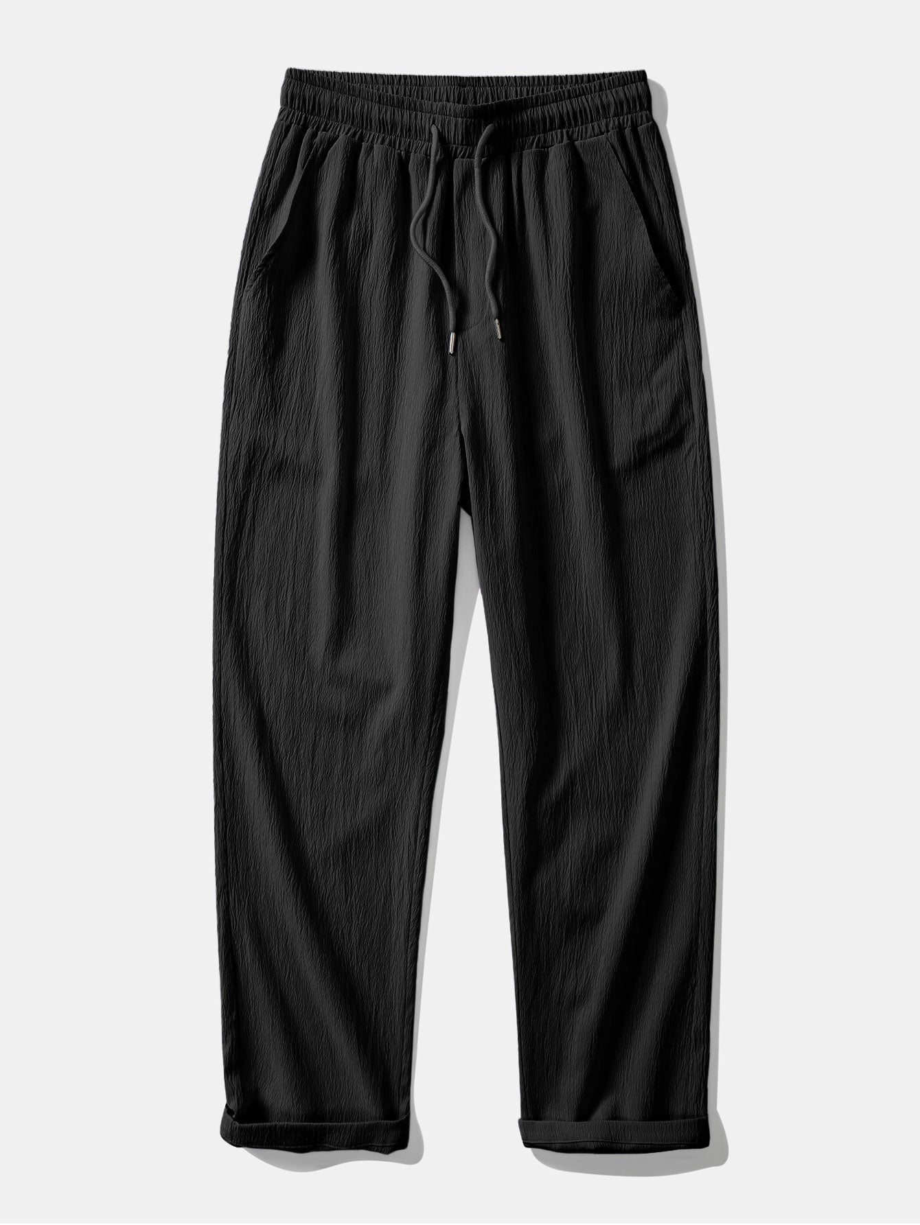 Geometric Striped Jacquard Button Up Shirt & Crinkle Textured Straight Leg Pants