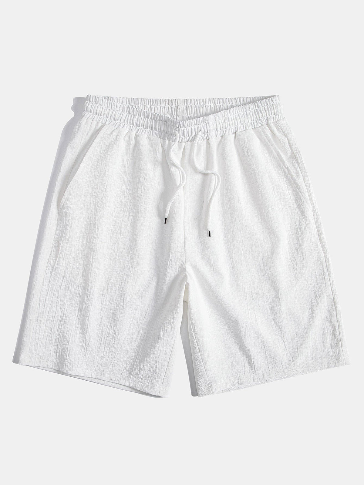 Geometric Striped Jacquard Button Up Shirt & Crinkled Textured Drawstring Shorts