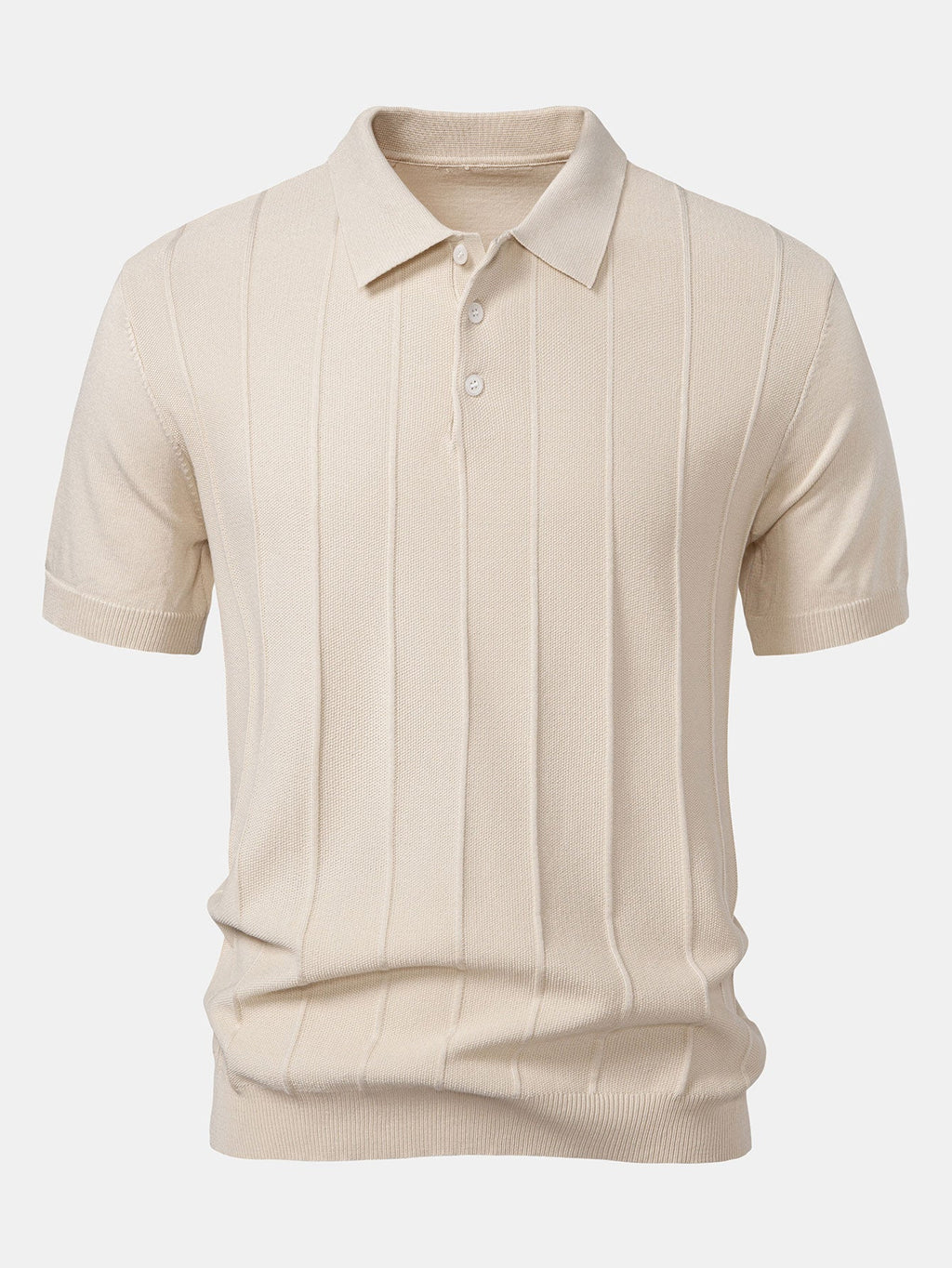 Stripe Jacquard Knit Polo Shirt & Straight Leg Ribbed Pants